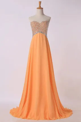 2024 Prom Dresses Sweetheart A Line Sweep Train Chiffon PAPLSFGP