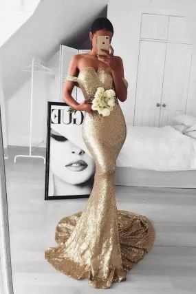 2024 Sequins Prom Dresses Mermaid Off The PKGLQBZD