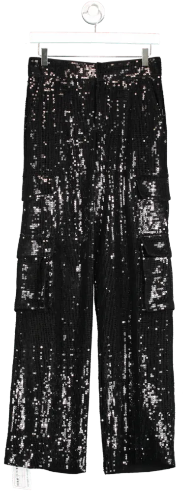 Alice   Olivia Black Hayes Sequin Cargo Trousers UK S