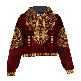 Anubis Pattern In Red Cropped Hoodie