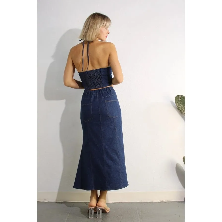 Asymmetric Women's Denim Skirt Set