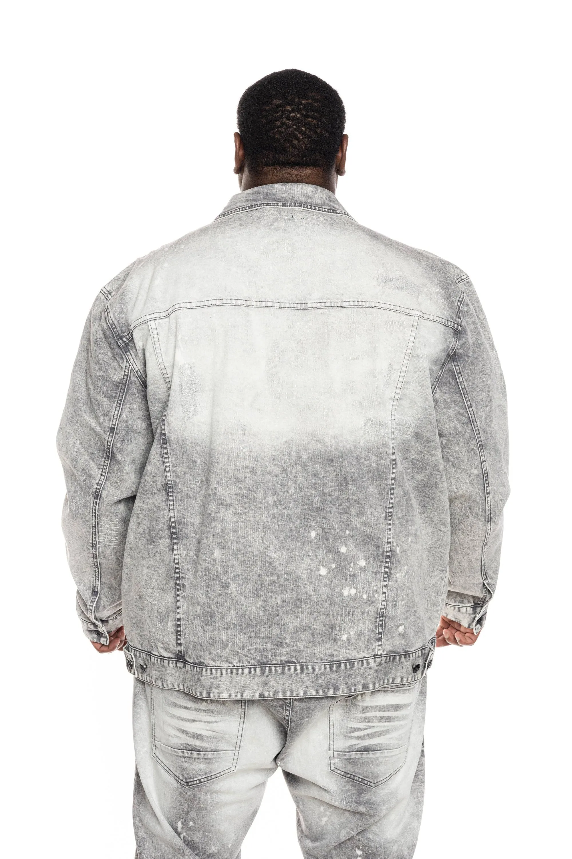 Big and Tall Bleached Detail Semi Basic Jean Jacket - Frost Grey