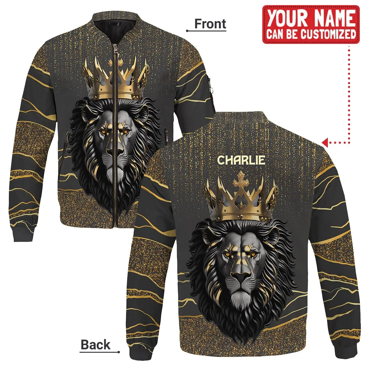 Black and Gold Lion Bomber Jacket