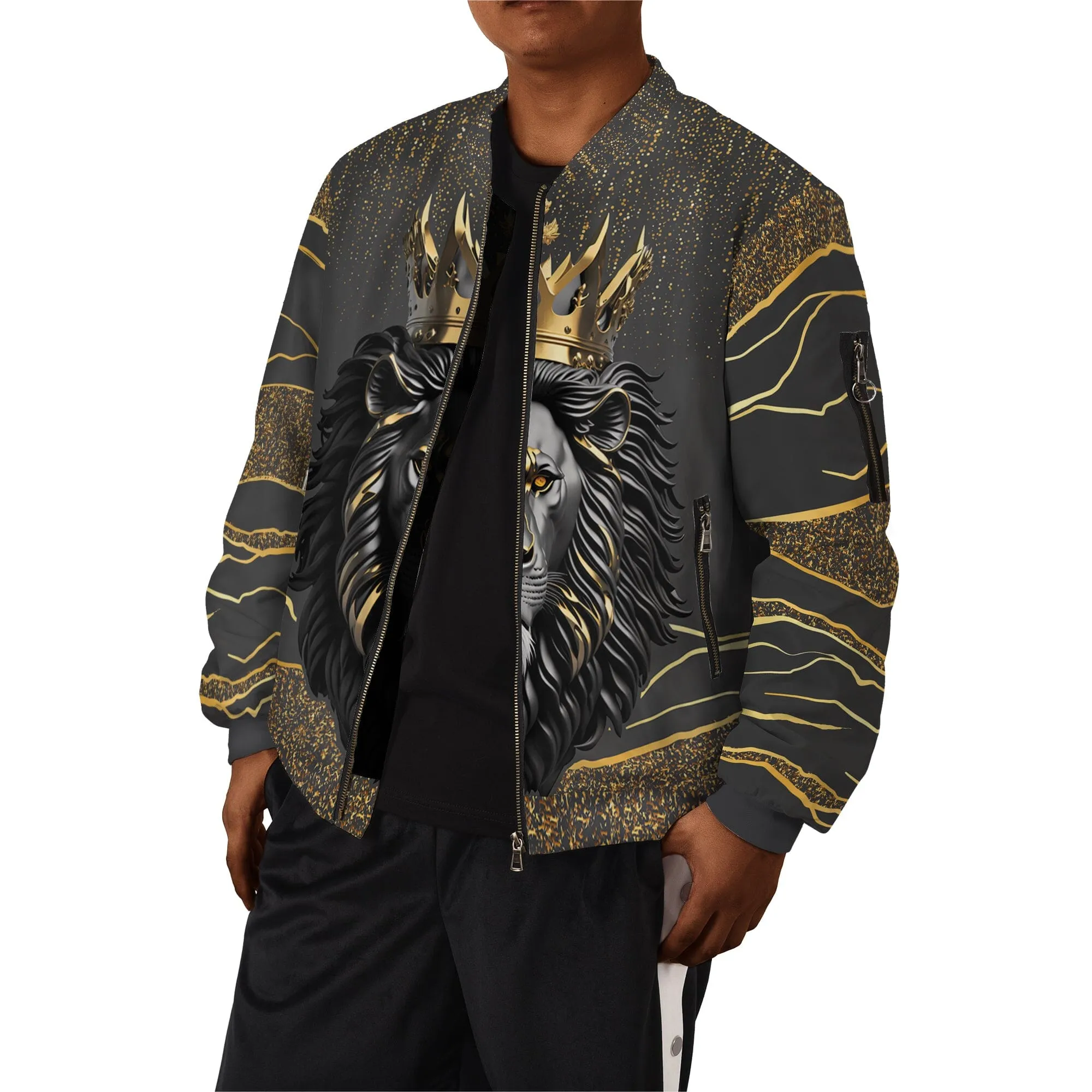 Black and Gold Lion Bomber Jacket