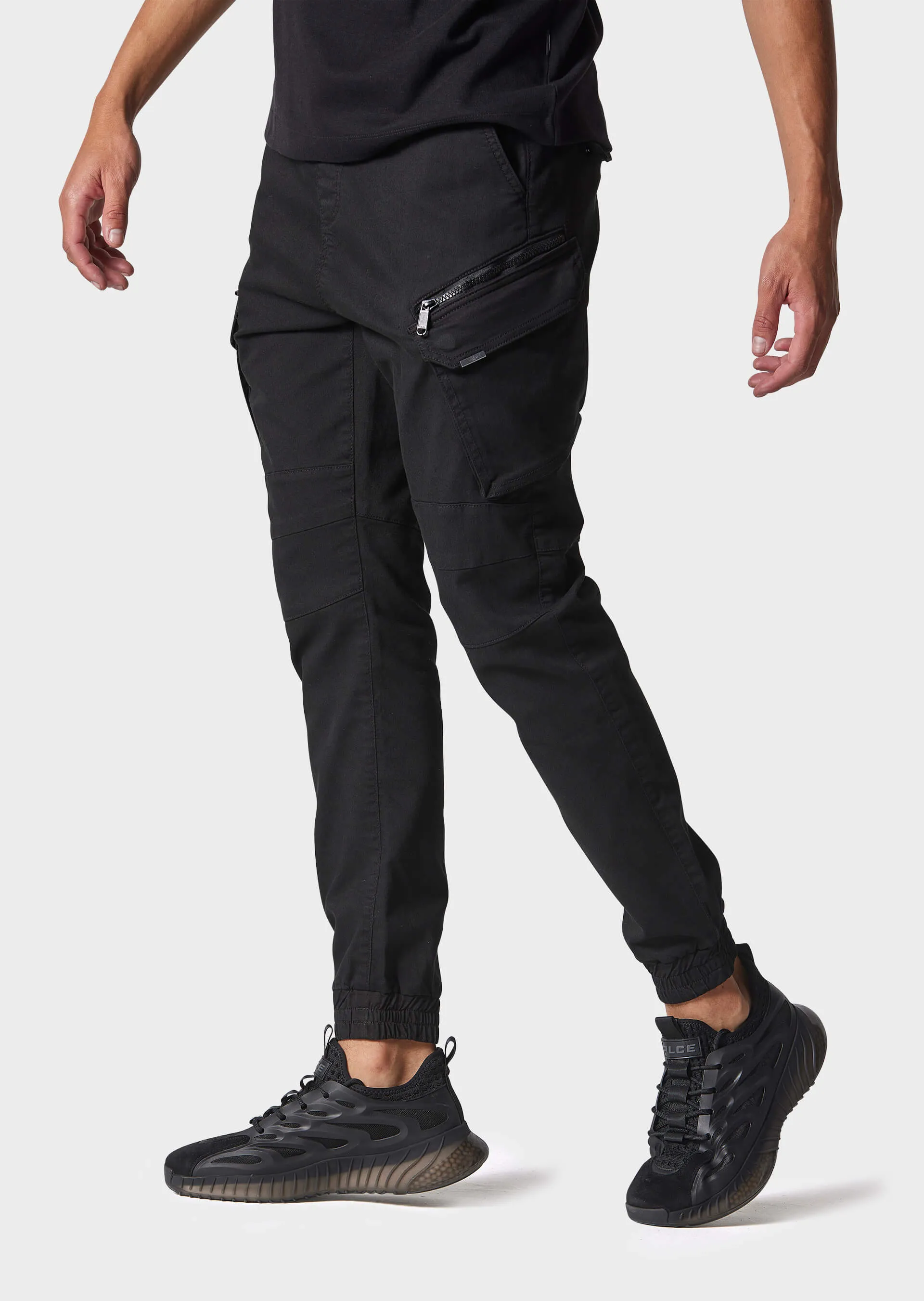 Bonetti Black Slim Fit Cuffed Cargos