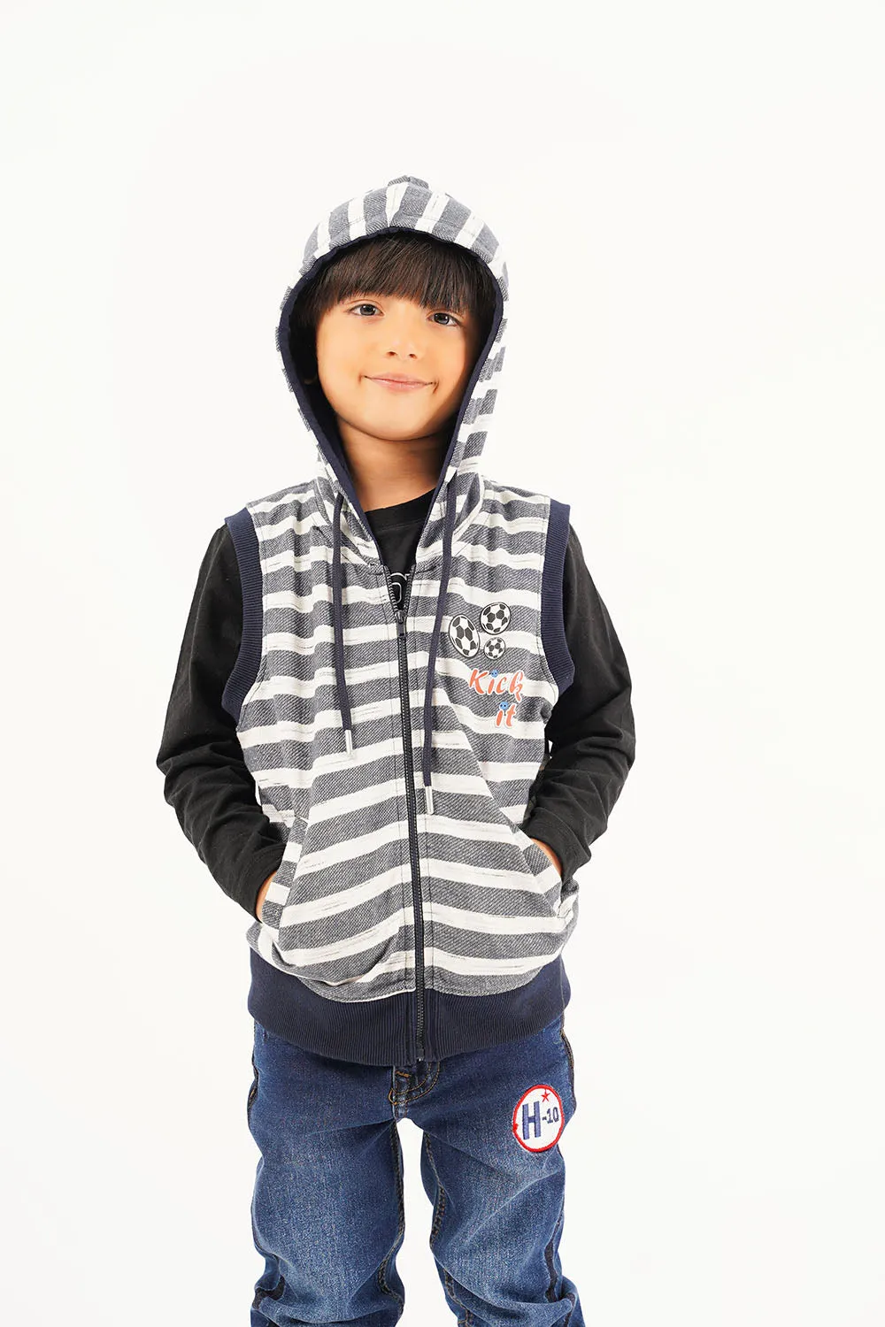 Boy's Front Zip Sleevless Hoodie