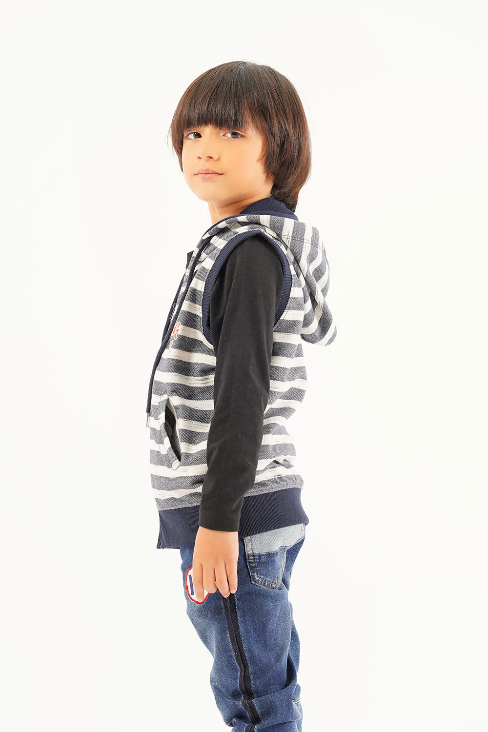 Boy's Front Zip Sleevless Hoodie