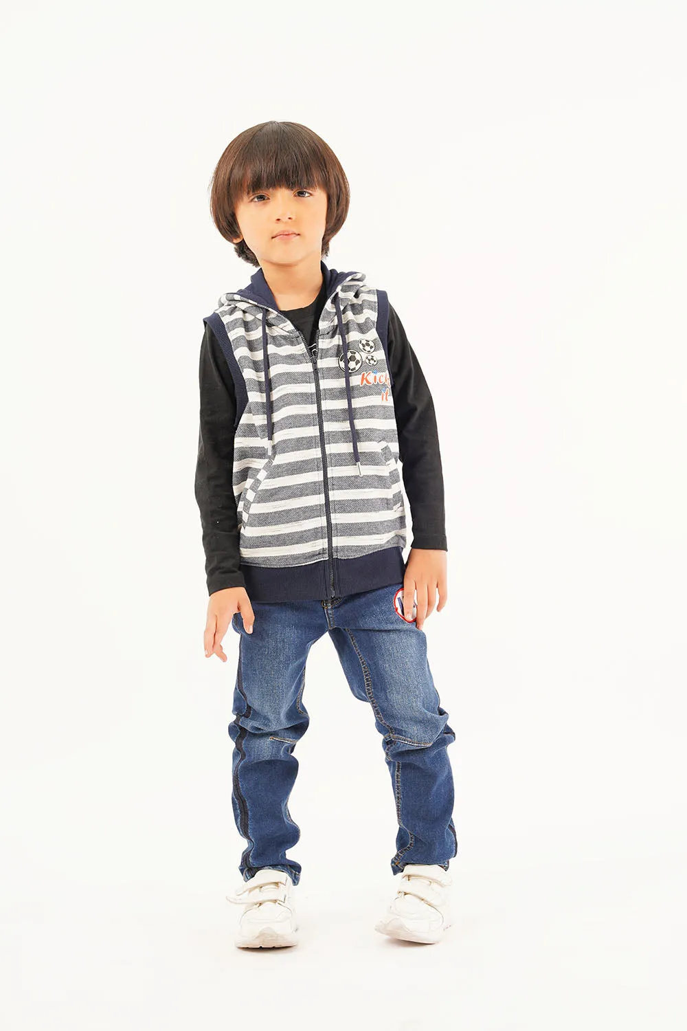 Boy's Front Zip Sleevless Hoodie