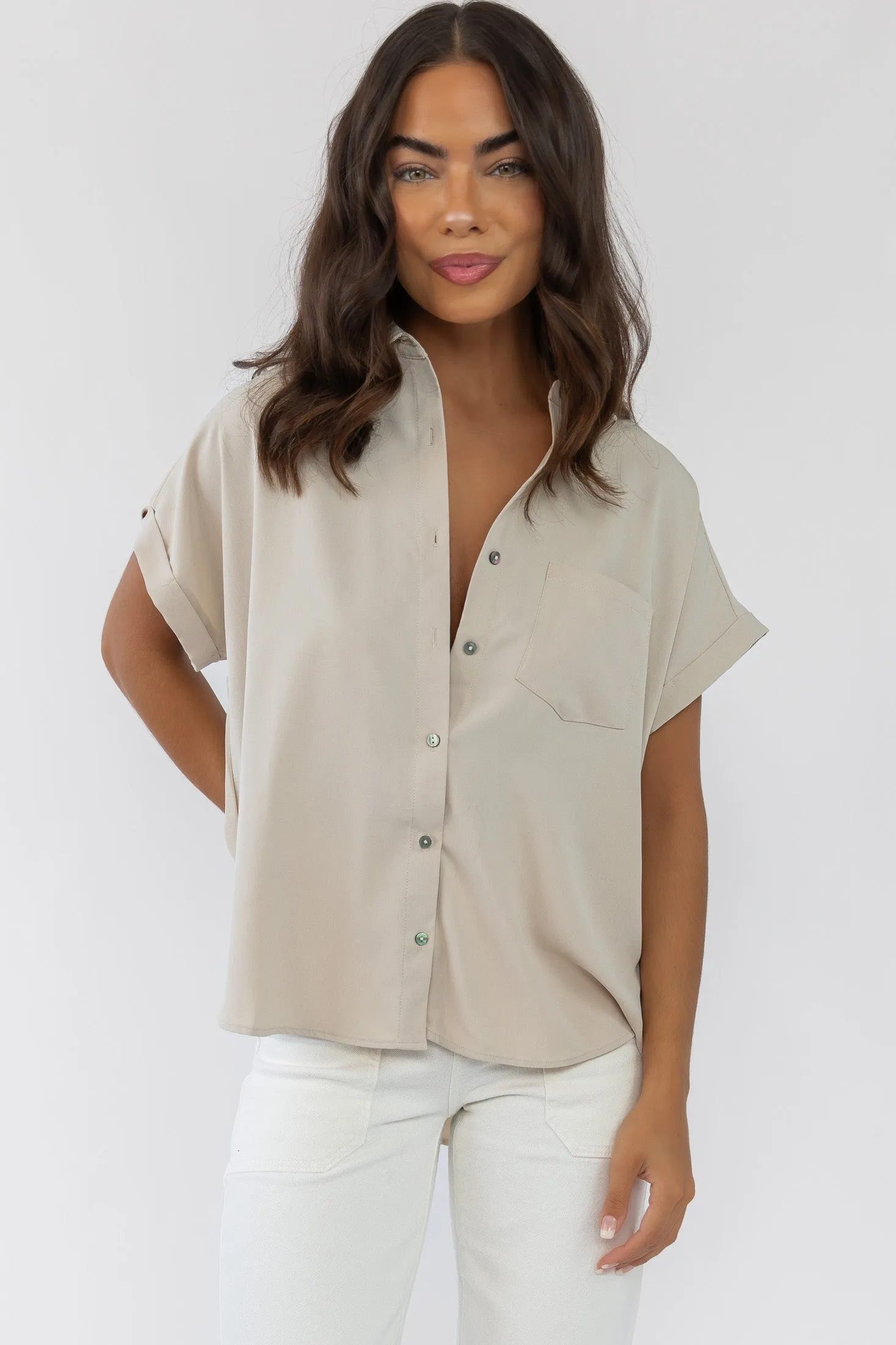 Clarke Ecru Button Down Top