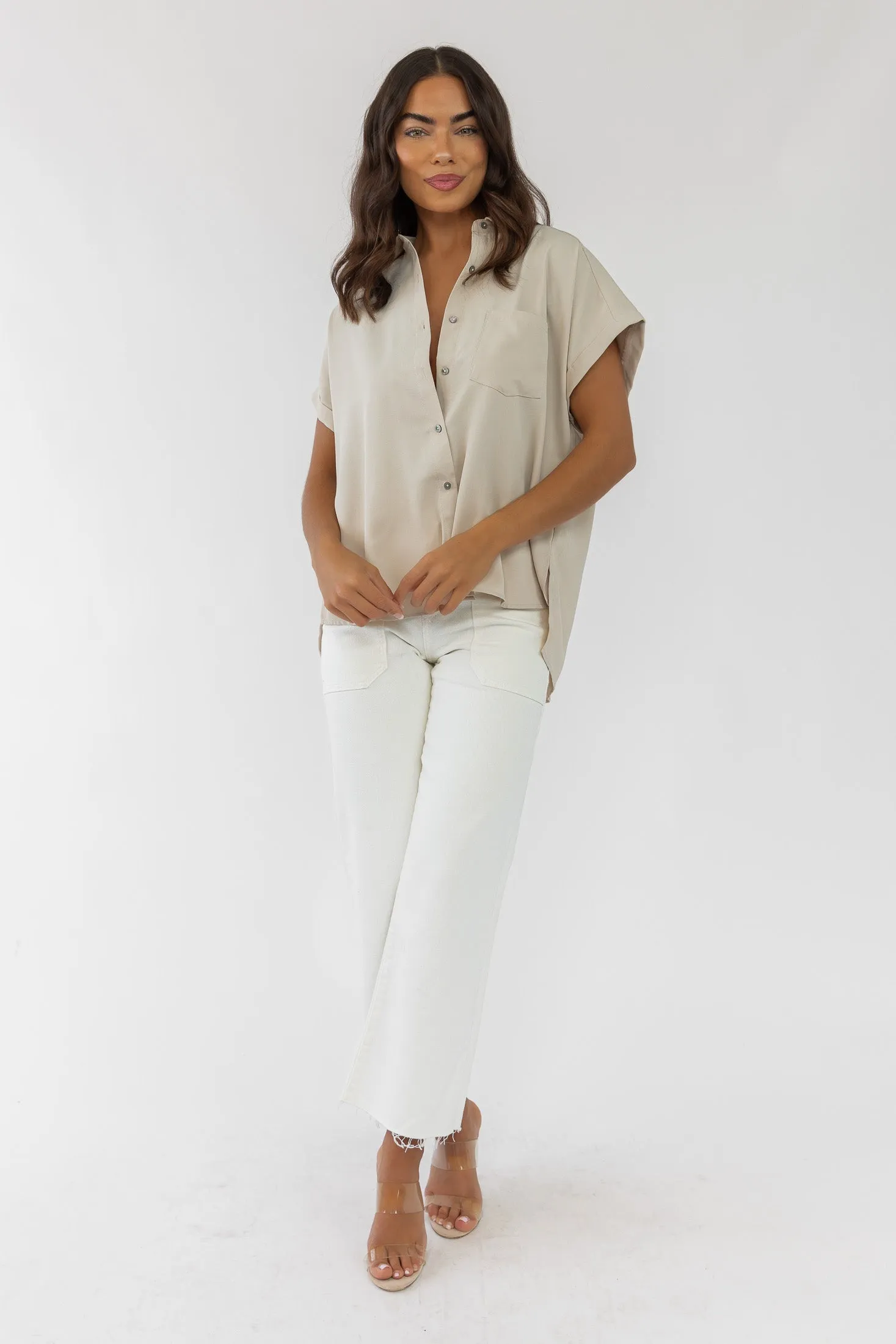 Clarke Ecru Button Down Top