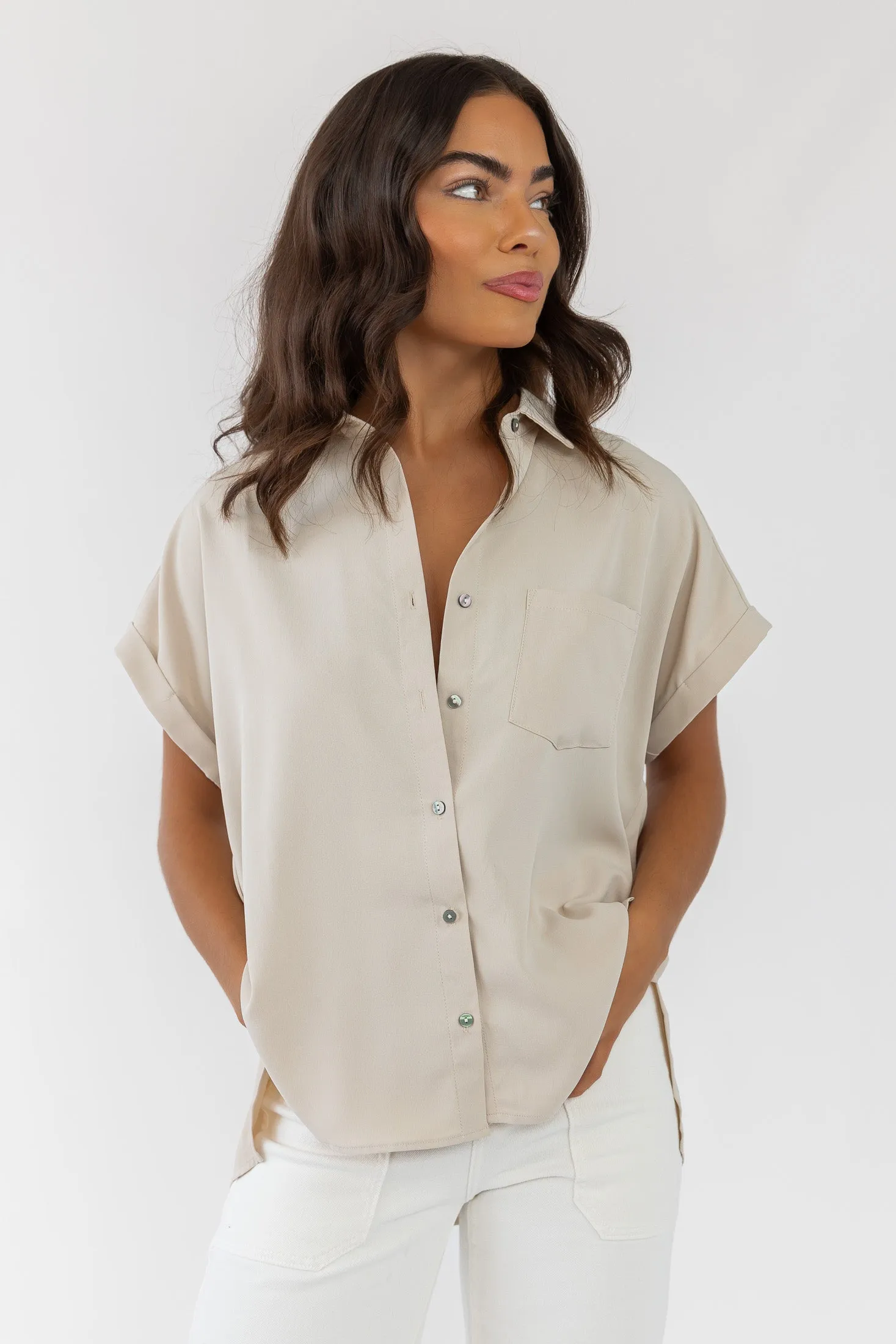 Clarke Ecru Button Down Top