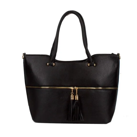 Color-block tassel tote - black