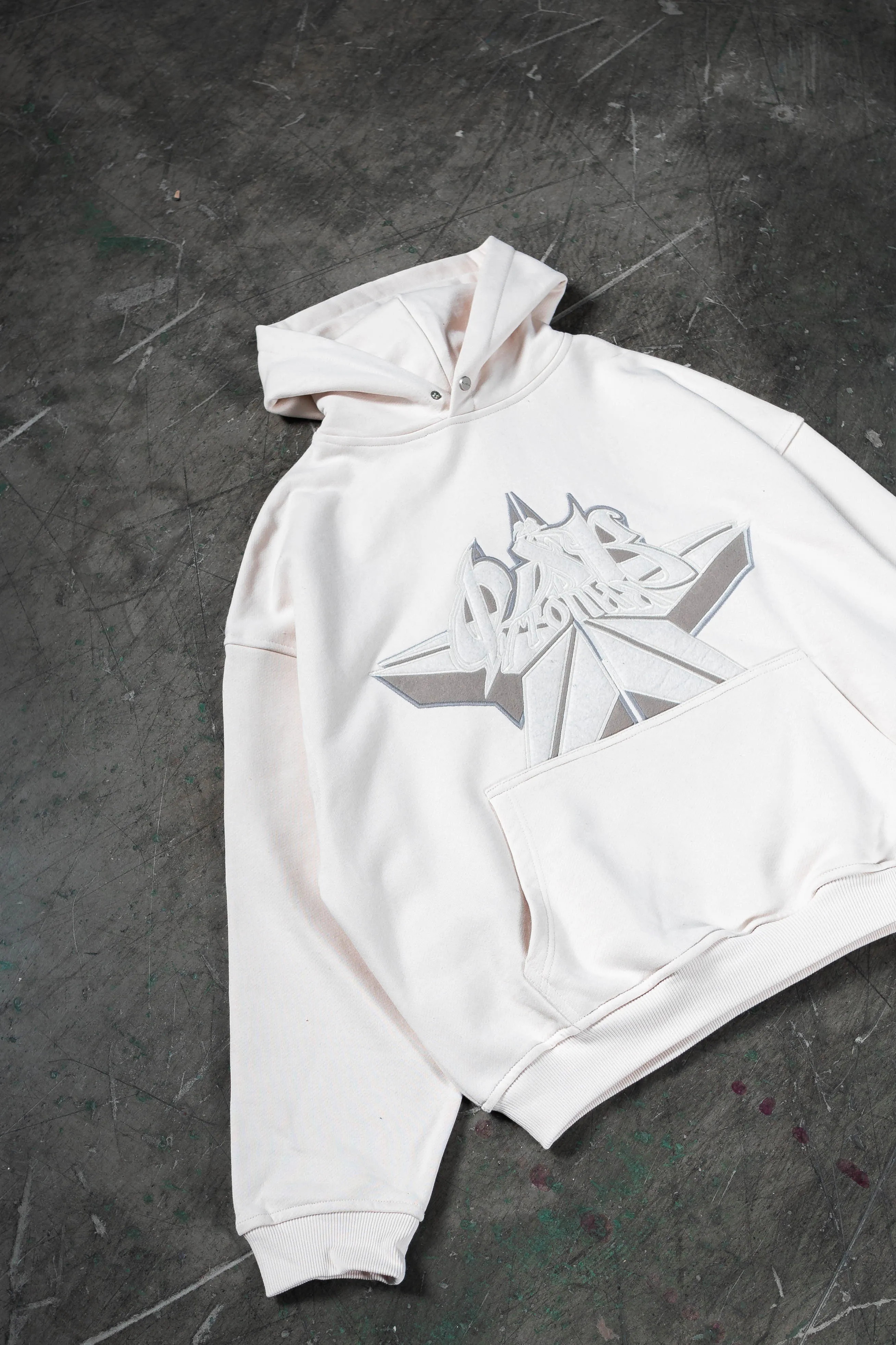 Off-White Snap Button Hoodie in Cyrillic Star Design