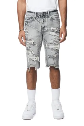 Distressed Rip & Repair Jean Shorts - Union Grey