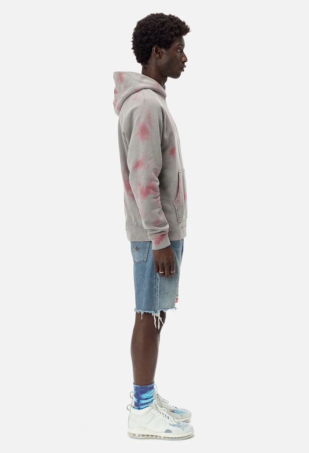 Double Dye Raglan Hoodie / Grey X Pink