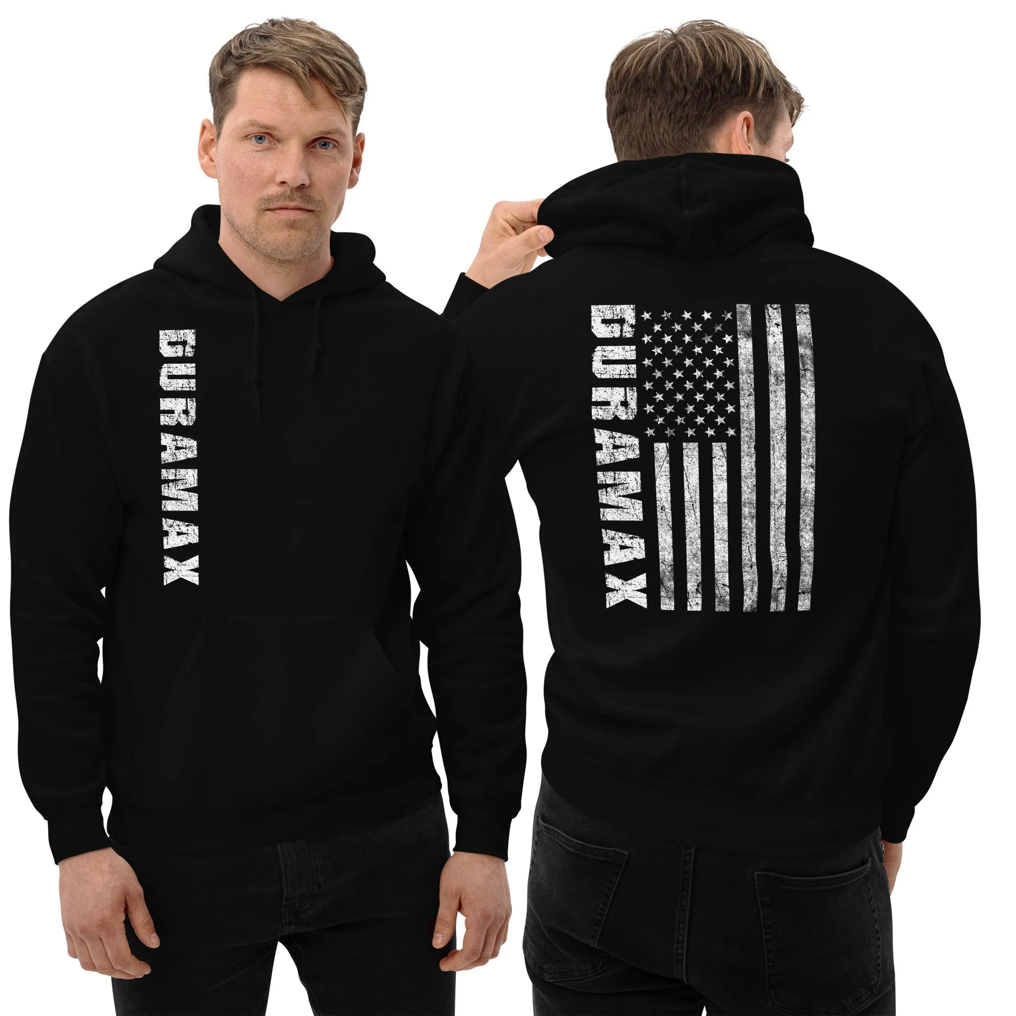 Duramax Hoodie Sweatshirt | Distressed American Flag Design