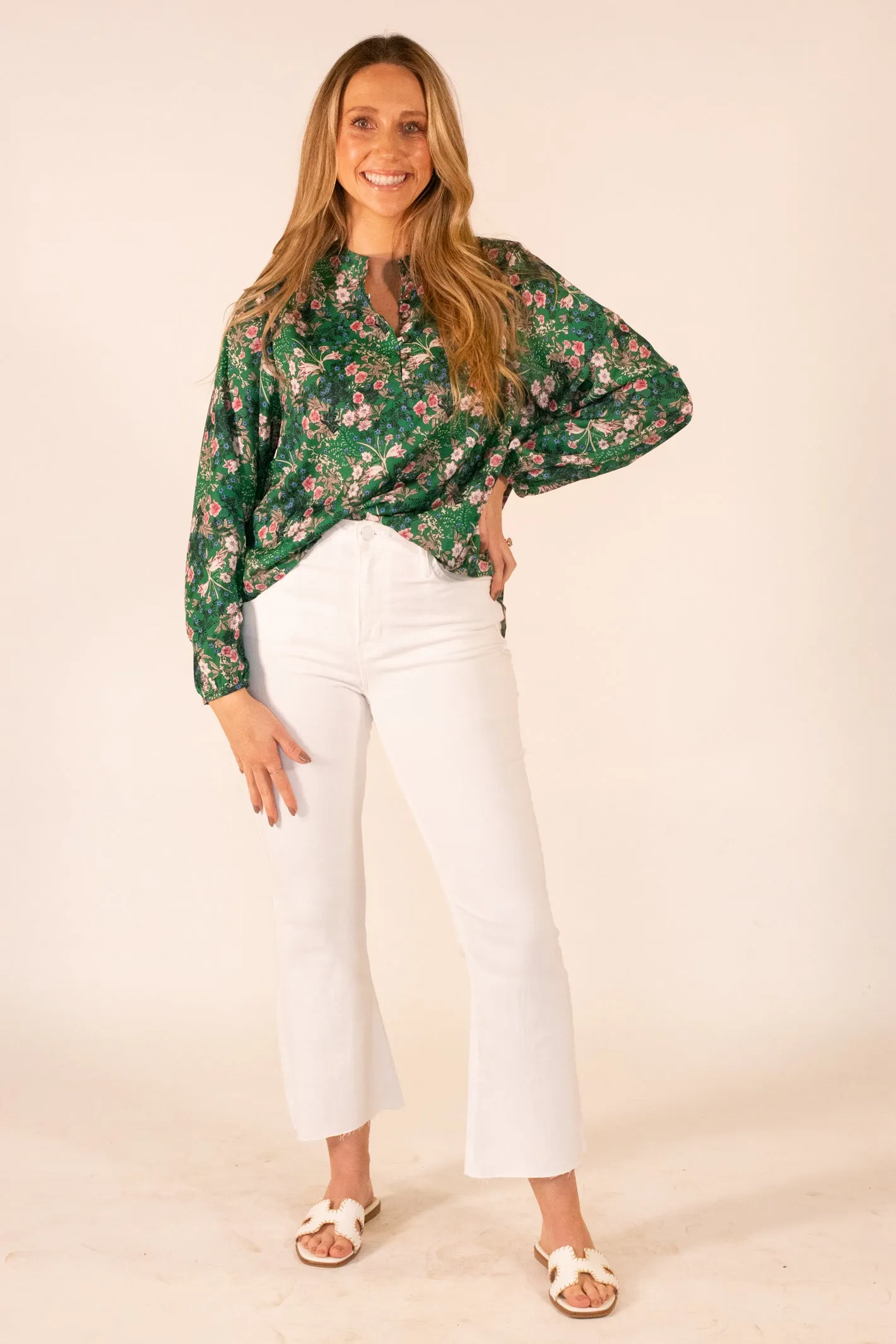 Erase the Past Green Floral Blouse