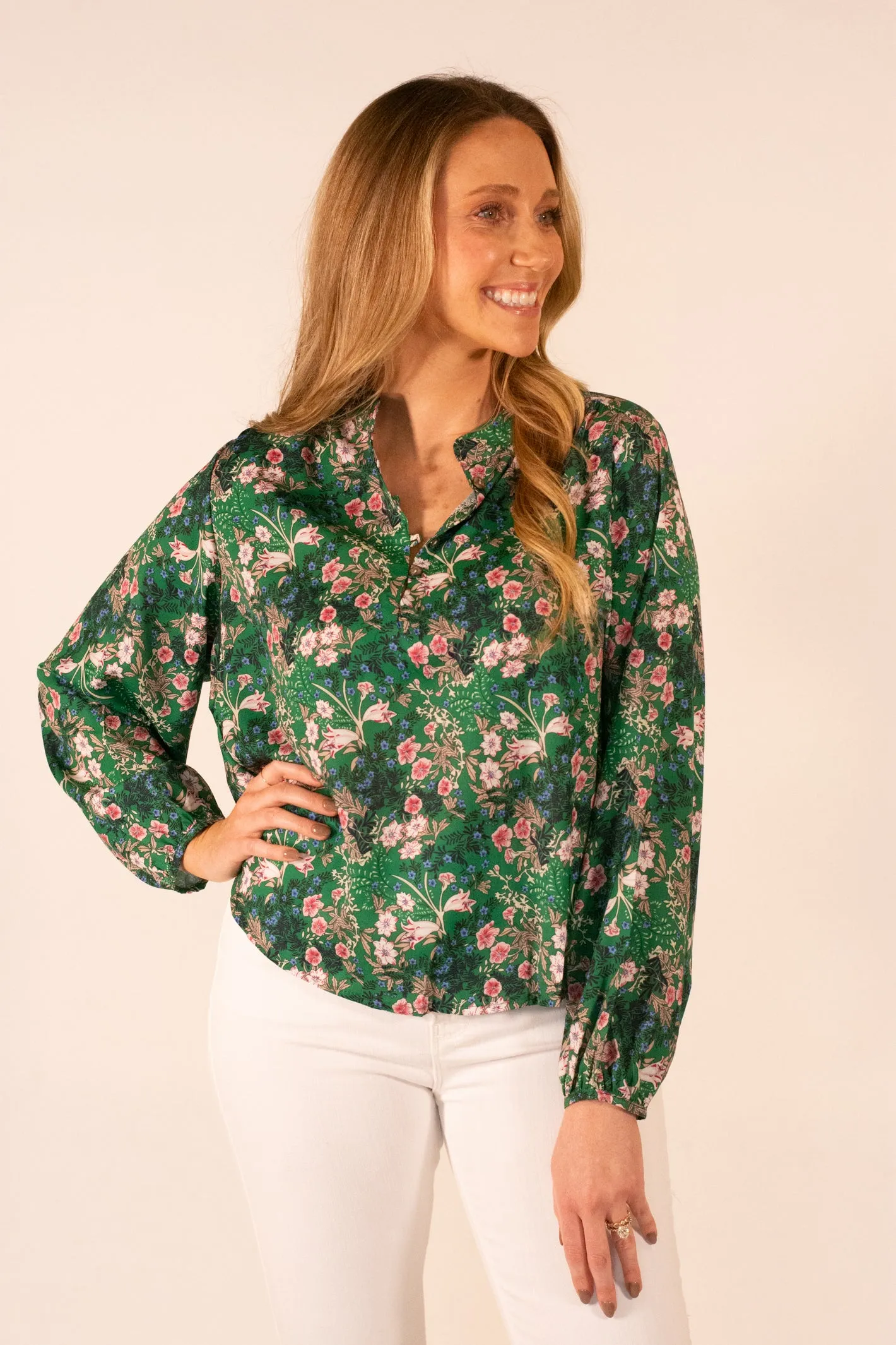 Erase the Past Green Floral Blouse