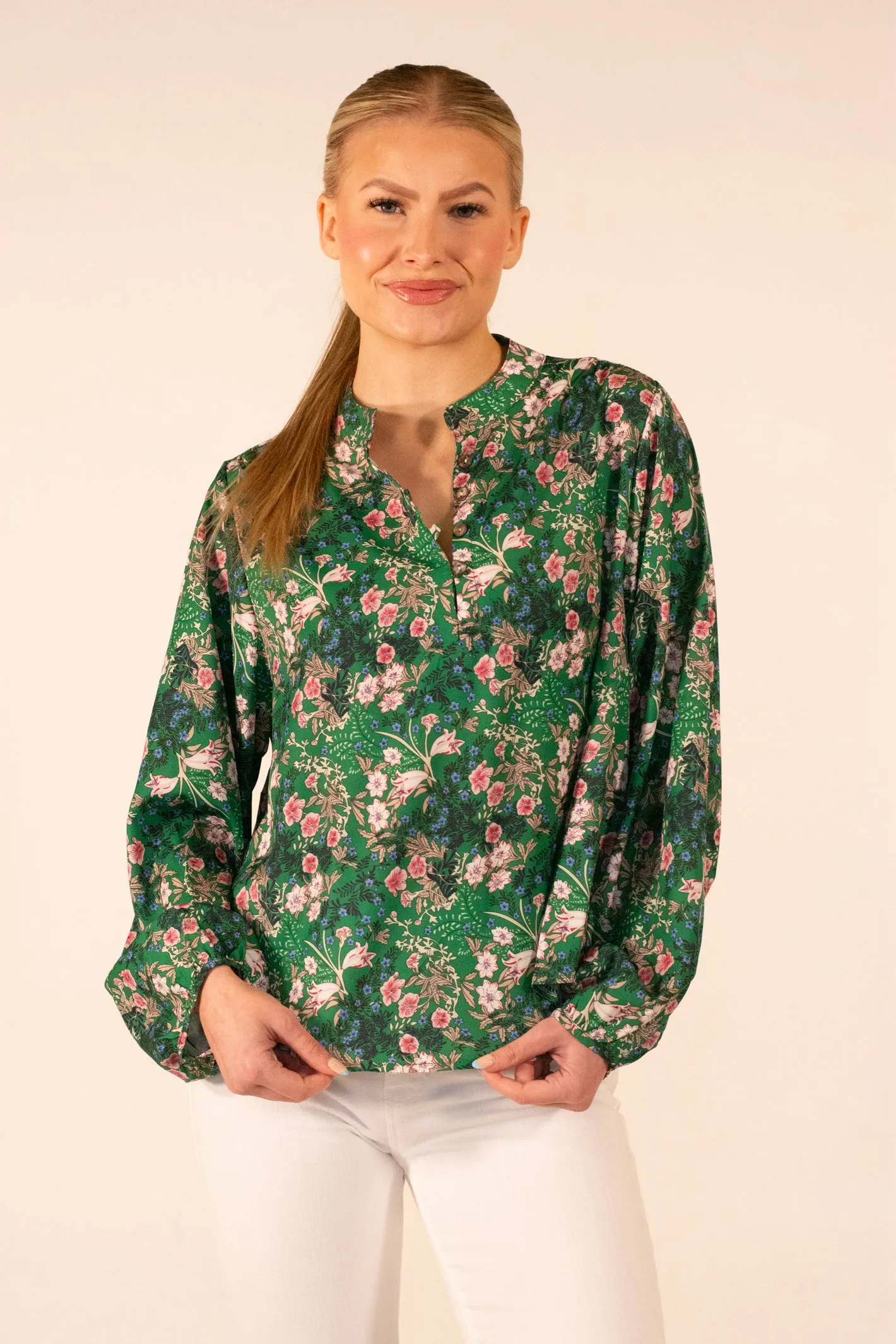 Erase the Past Green Floral Blouse