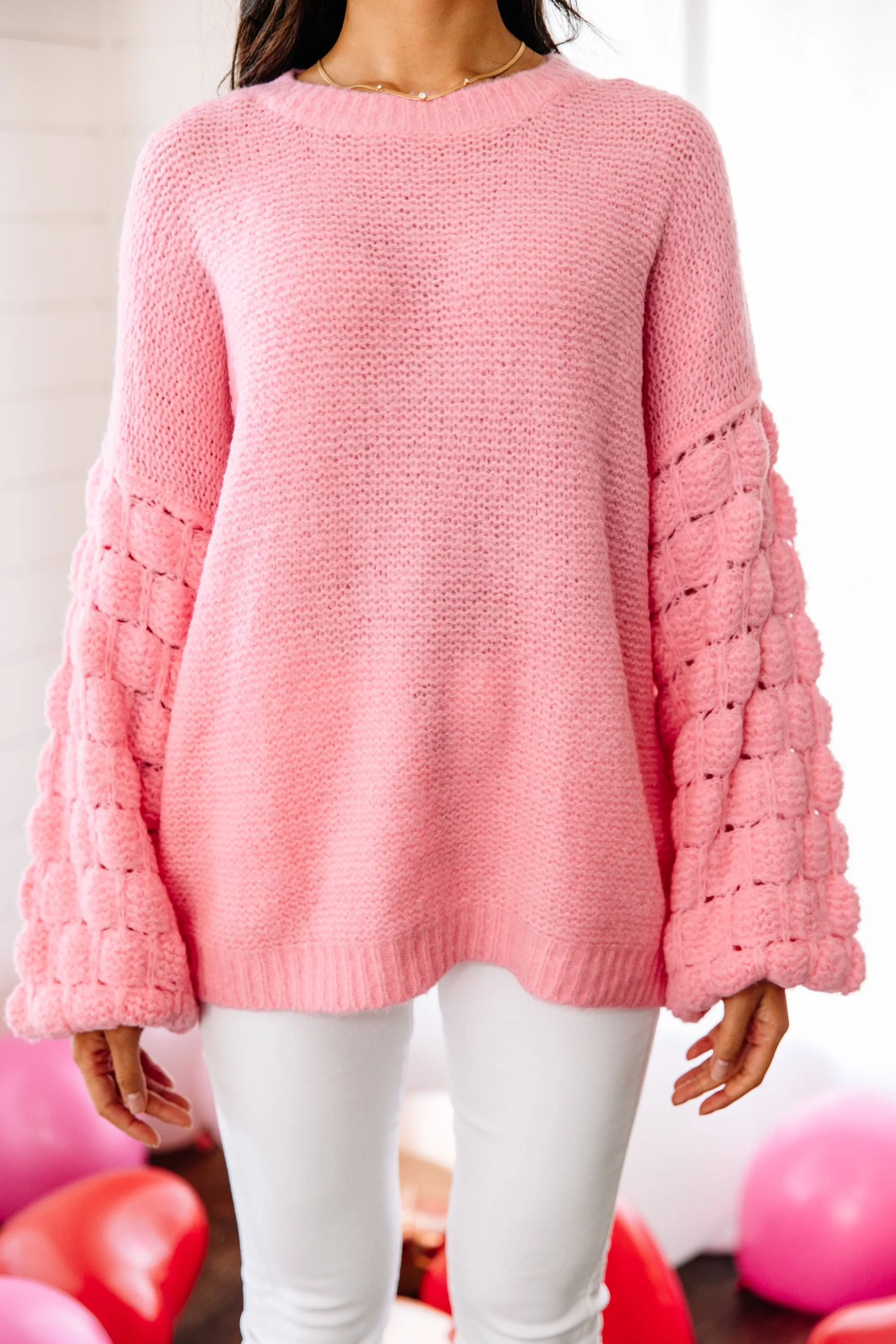 Feeling Close To You Light Pink Textured Sweater