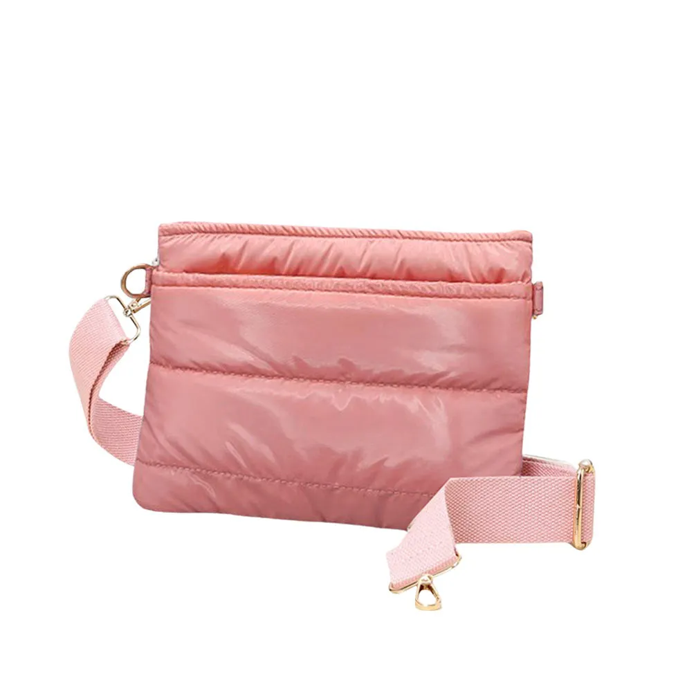 Glossy Solid Puffer Crossbody Bag