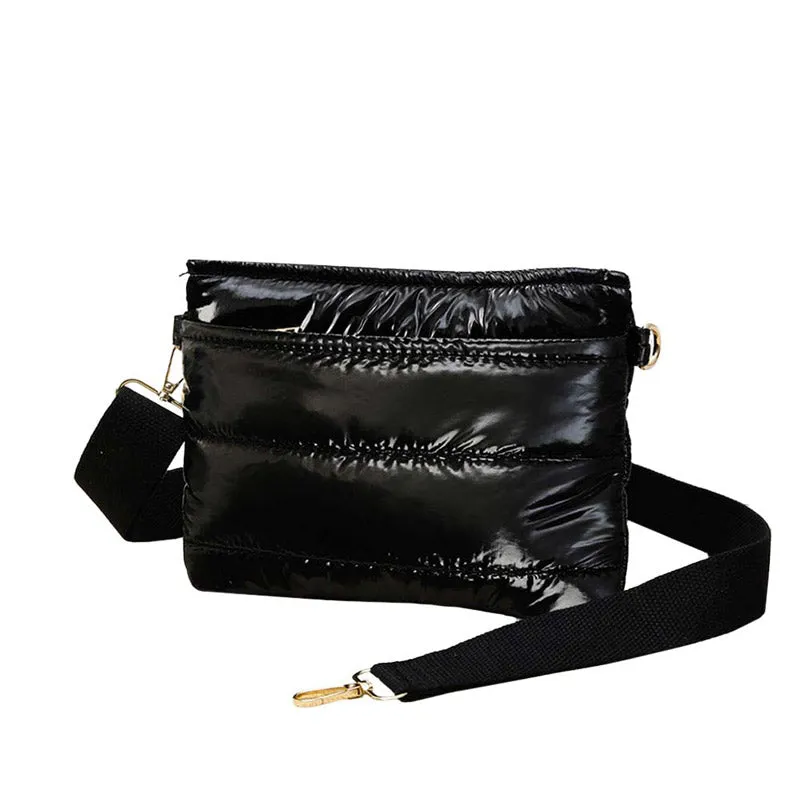 Glossy Solid Puffer Crossbody Bag