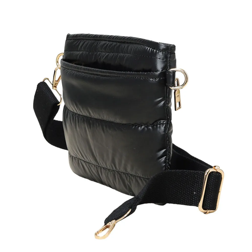 Glossy Solid Puffer Crossbody Bag