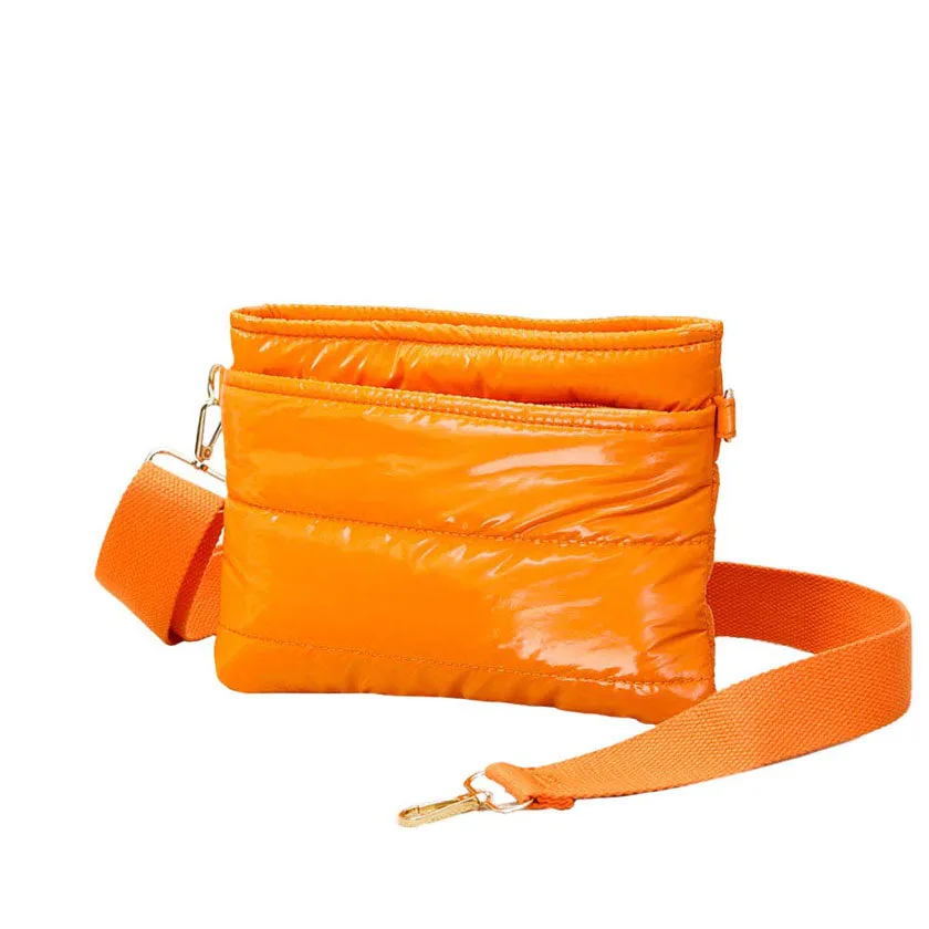 Glossy Solid Puffer Crossbody Bag