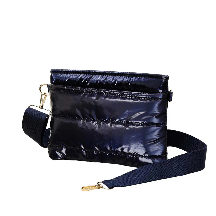 Glossy Solid Puffer Crossbody Bag