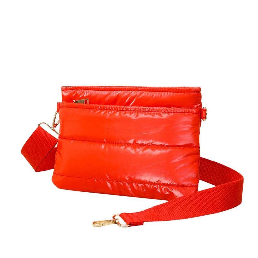 Glossy Solid Puffer Crossbody Bag