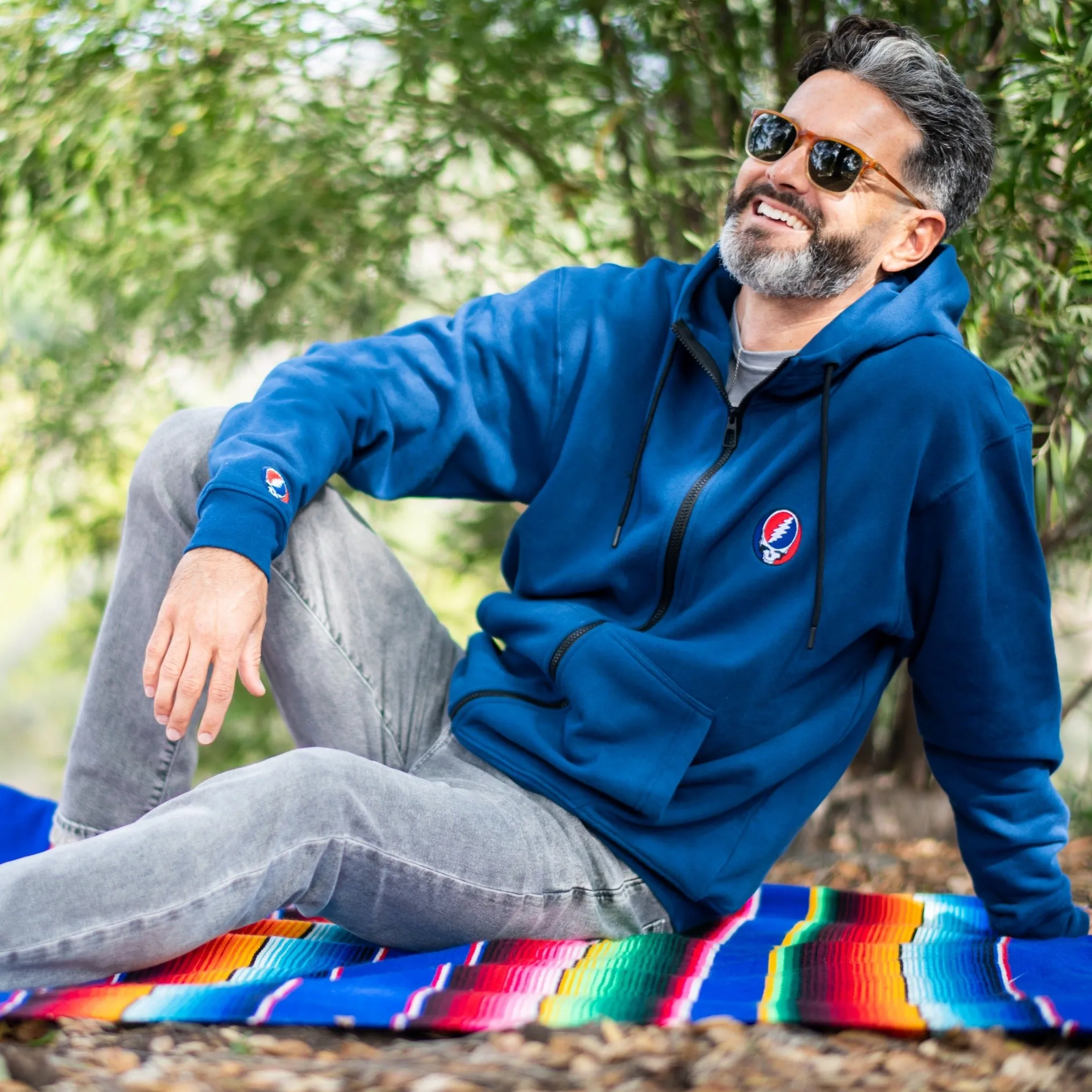 Grateful Dead | Mock Neck Zip Up Hoodie | Steal Your Face in Blue