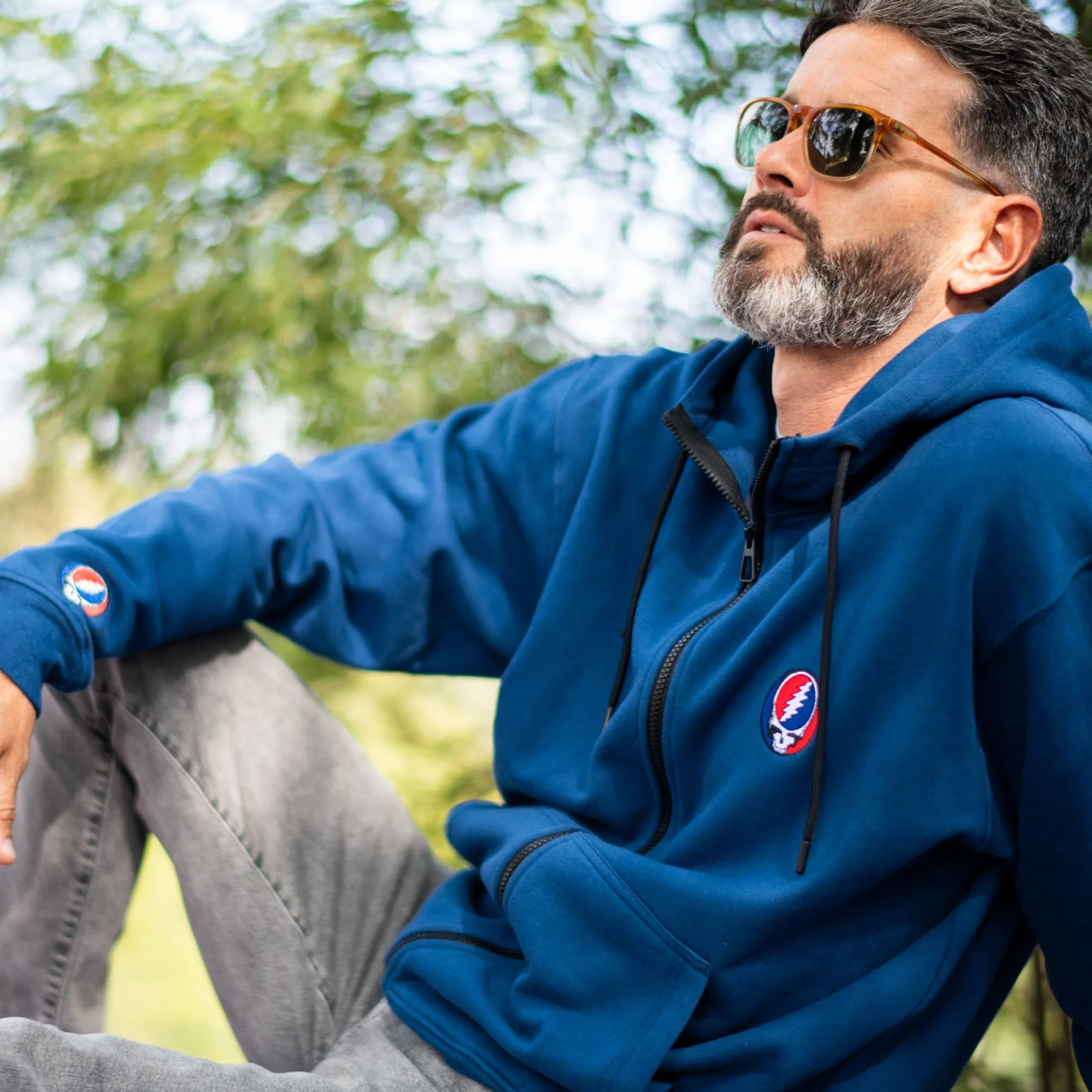 Grateful Dead | Mock Neck Zip Up Hoodie | Steal Your Face in Blue