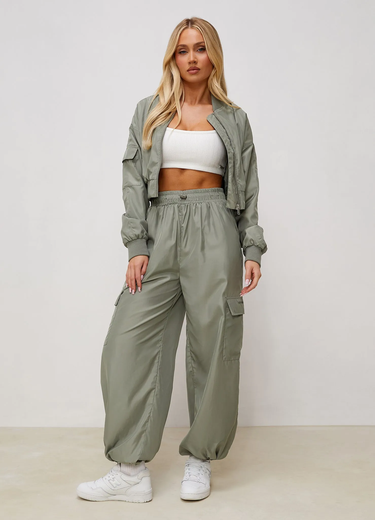 Gym King Satin Cargo Pants - Dusky Sage