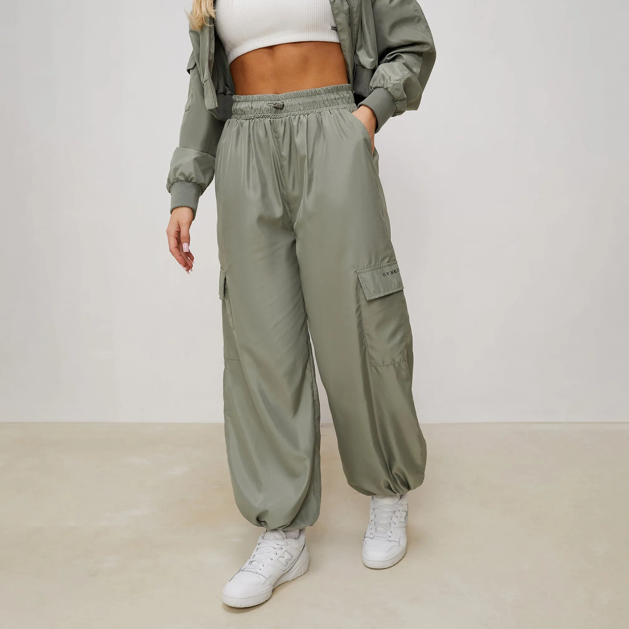 Gym King Satin Cargo Pants - Dusky Sage