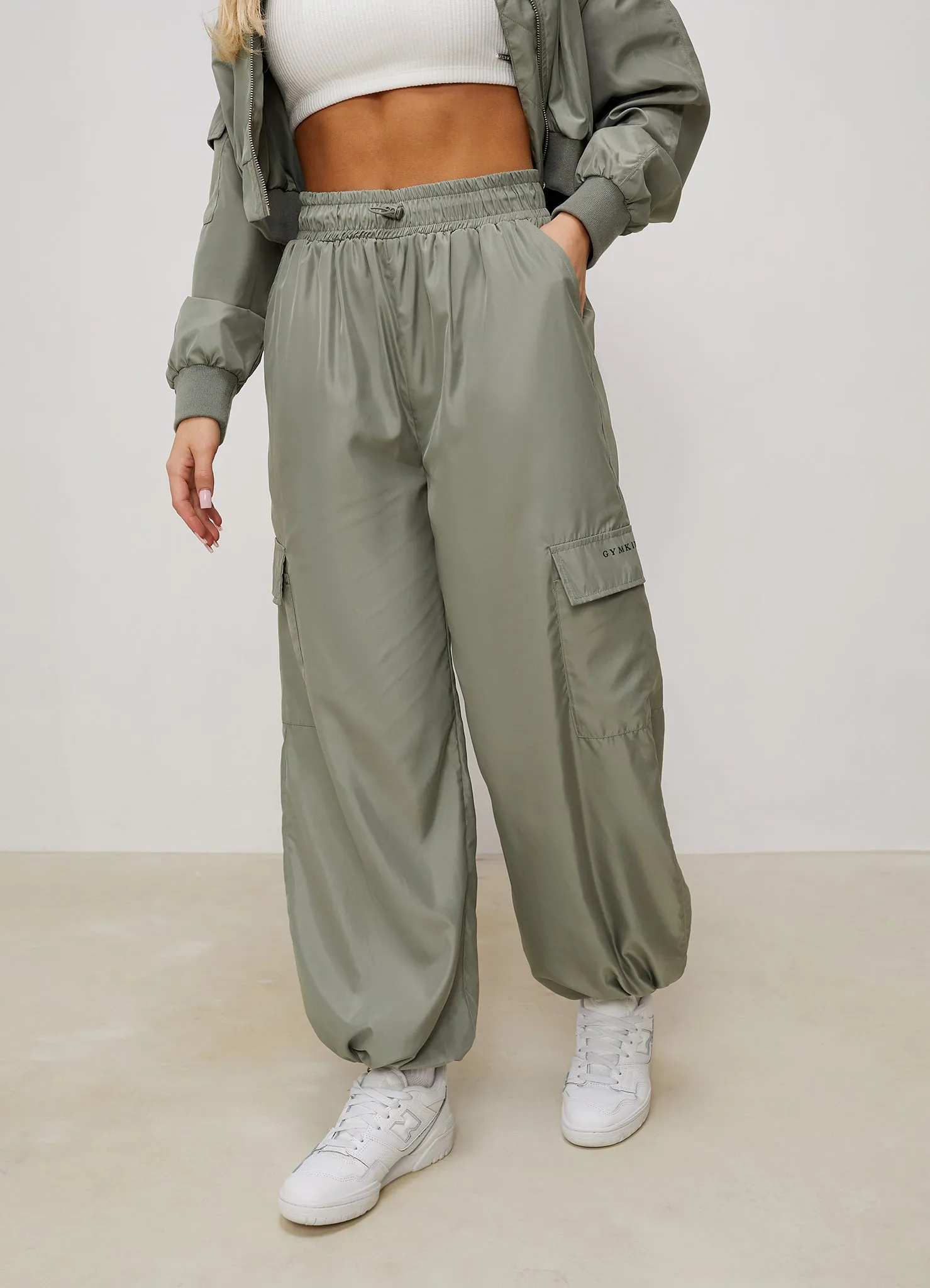 Gym King Satin Cargo Pants - Dusky Sage