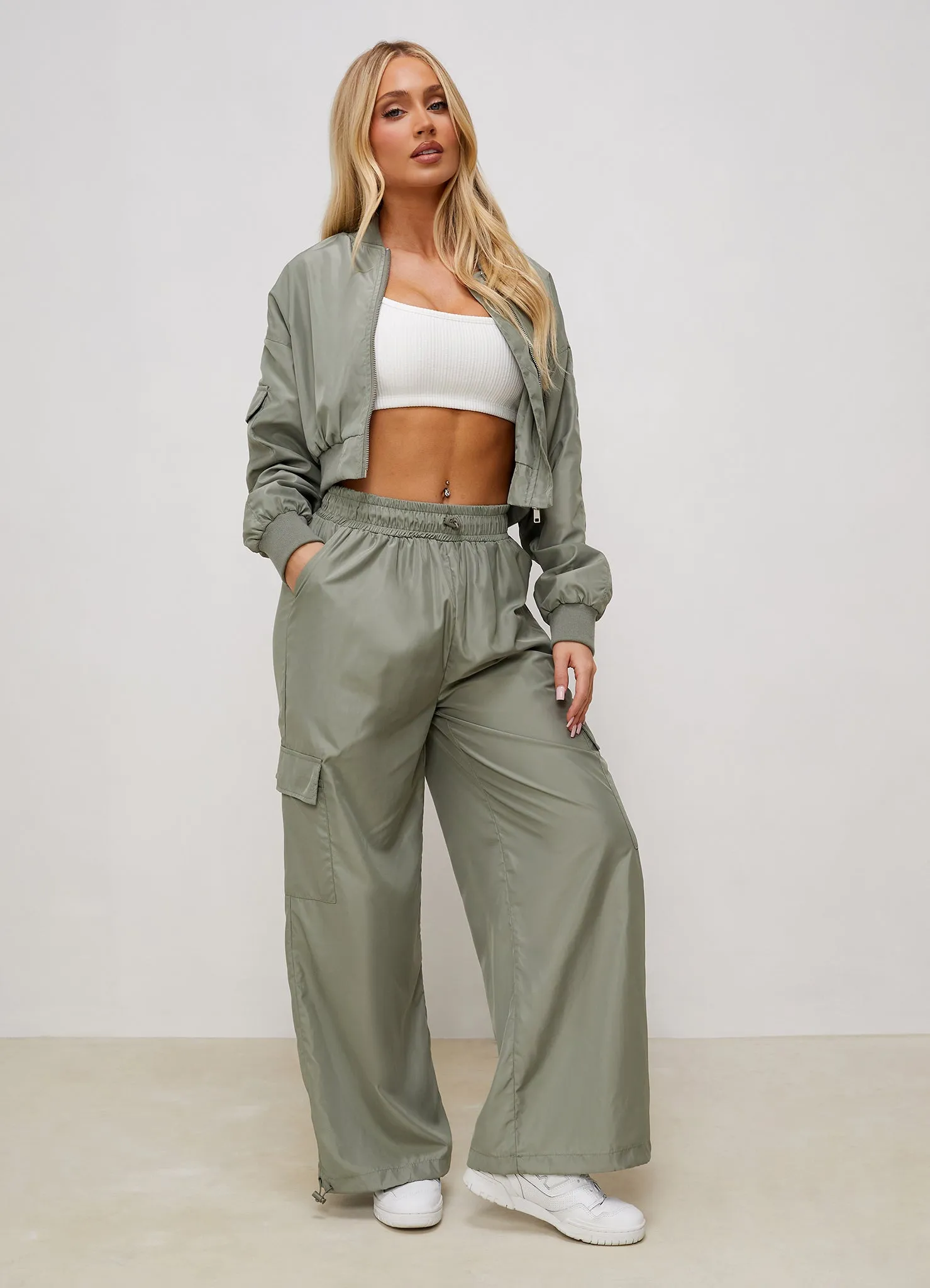 Gym King Satin Cargo Pants - Dusky Sage