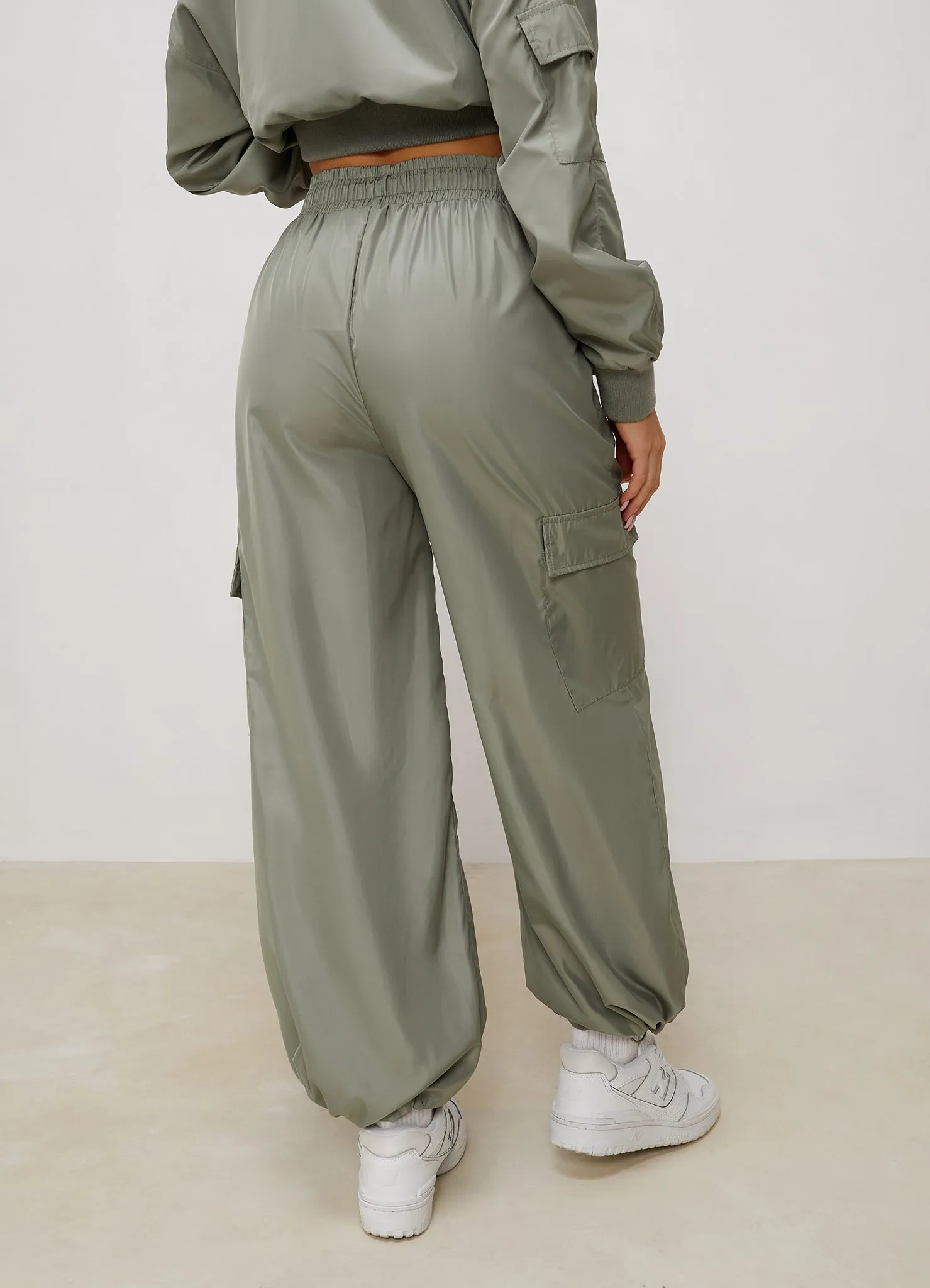 Gym King Satin Cargo Pants - Dusky Sage