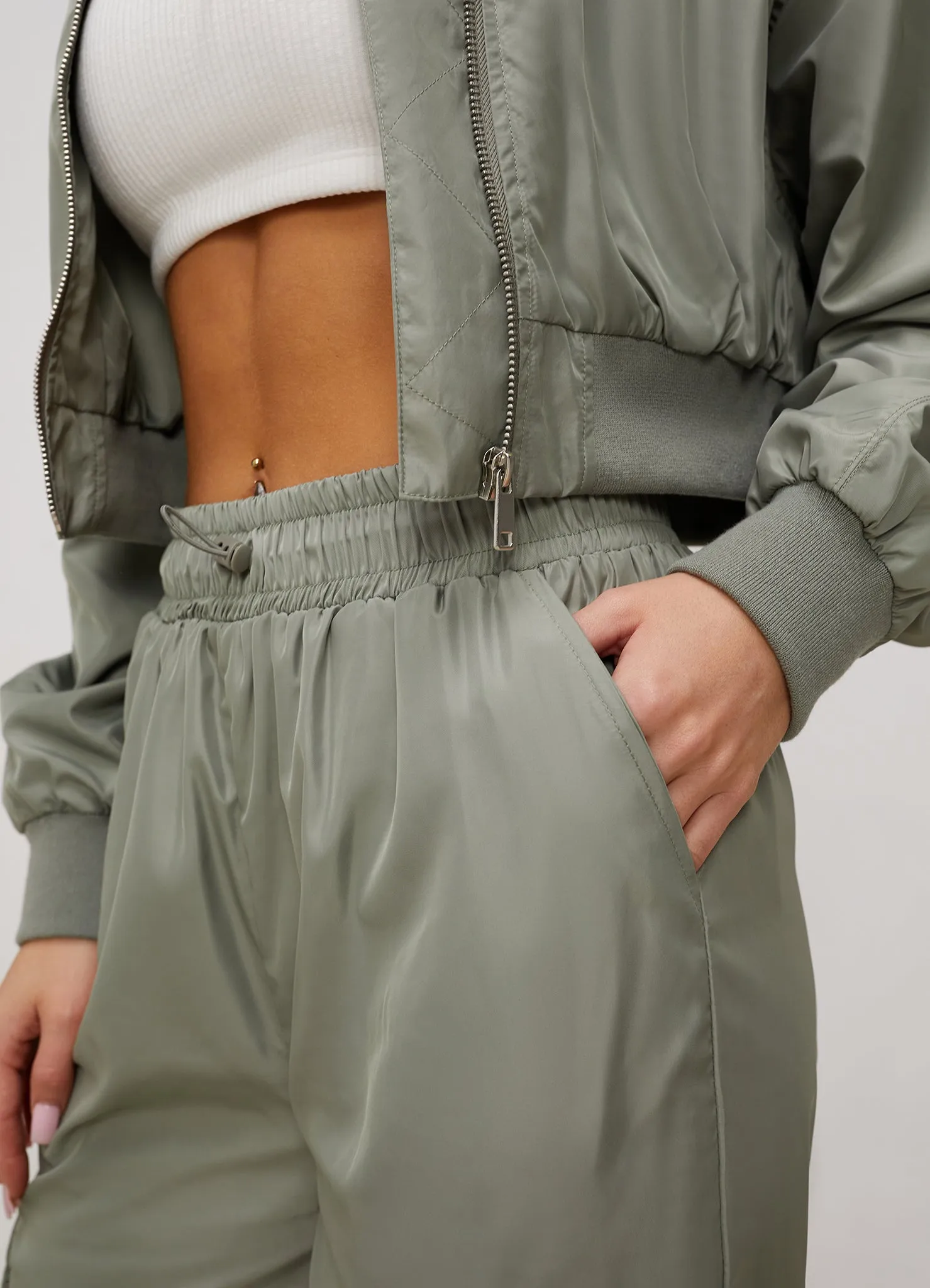 Gym King Satin Cargo Pants - Dusky Sage