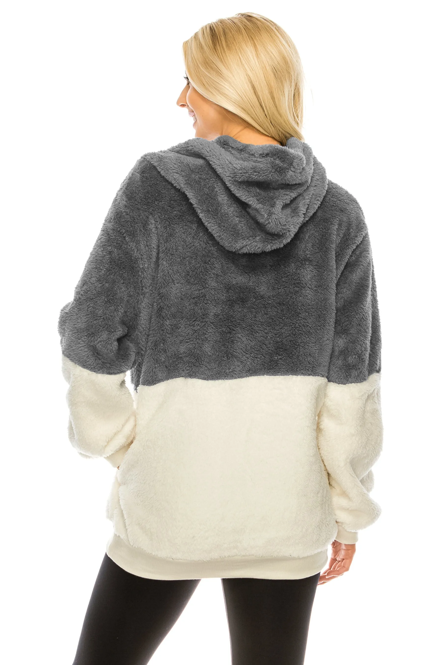 Haute Edition Women's Colorblock and Solid 1/4 Zip Sherpa Hoodie