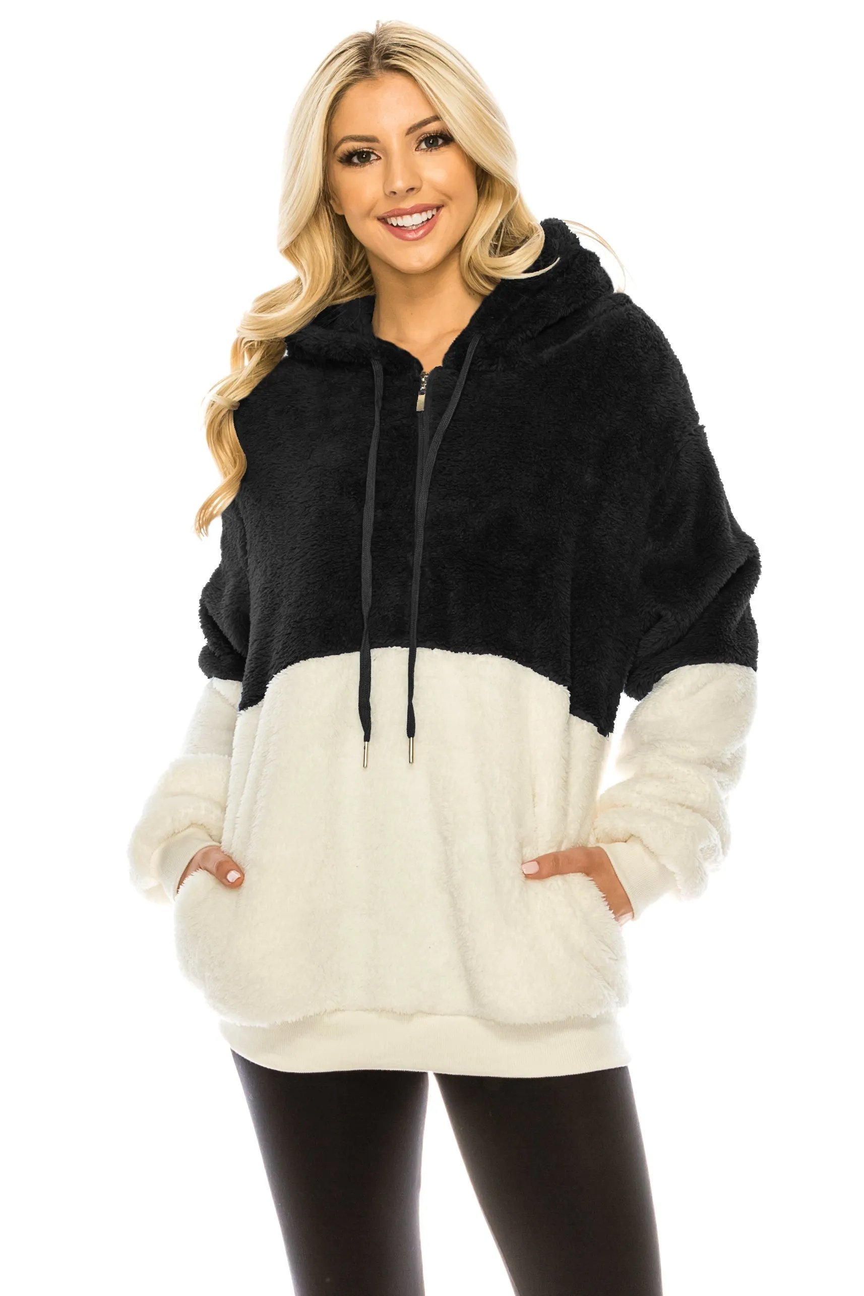 Haute Edition Women's Colorblock and Solid 1/4 Zip Sherpa Hoodie