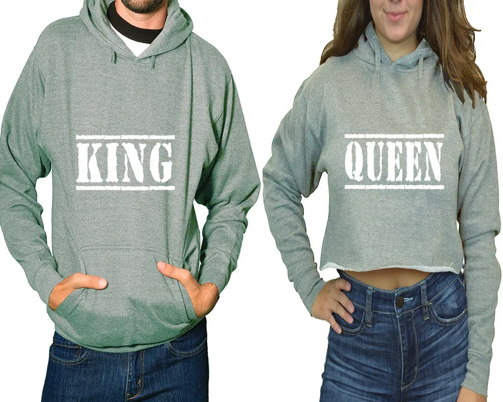 Her King His Queen Couple Matching Pullover Hoodie for Man, Crop Top Hoodie for Woman