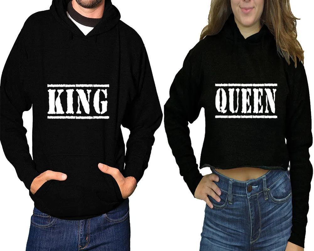 Her King His Queen Couple Matching Pullover Hoodie for Man, Crop Top Hoodie for Woman