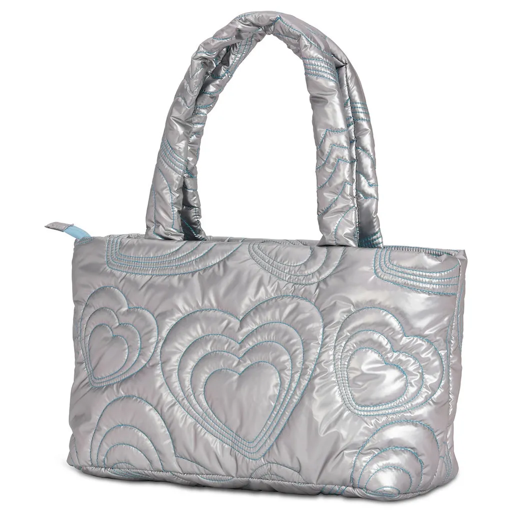 Iscream Silver Shining Heart Puffy Overnight Bag