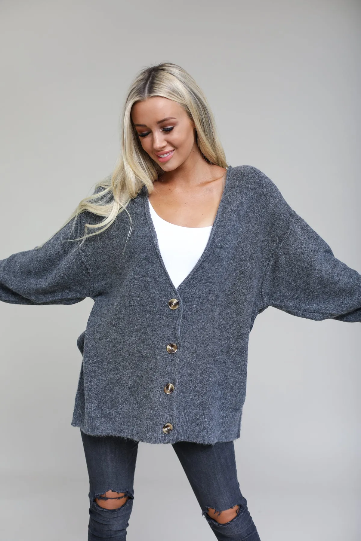 Melange Button Down Cardigan