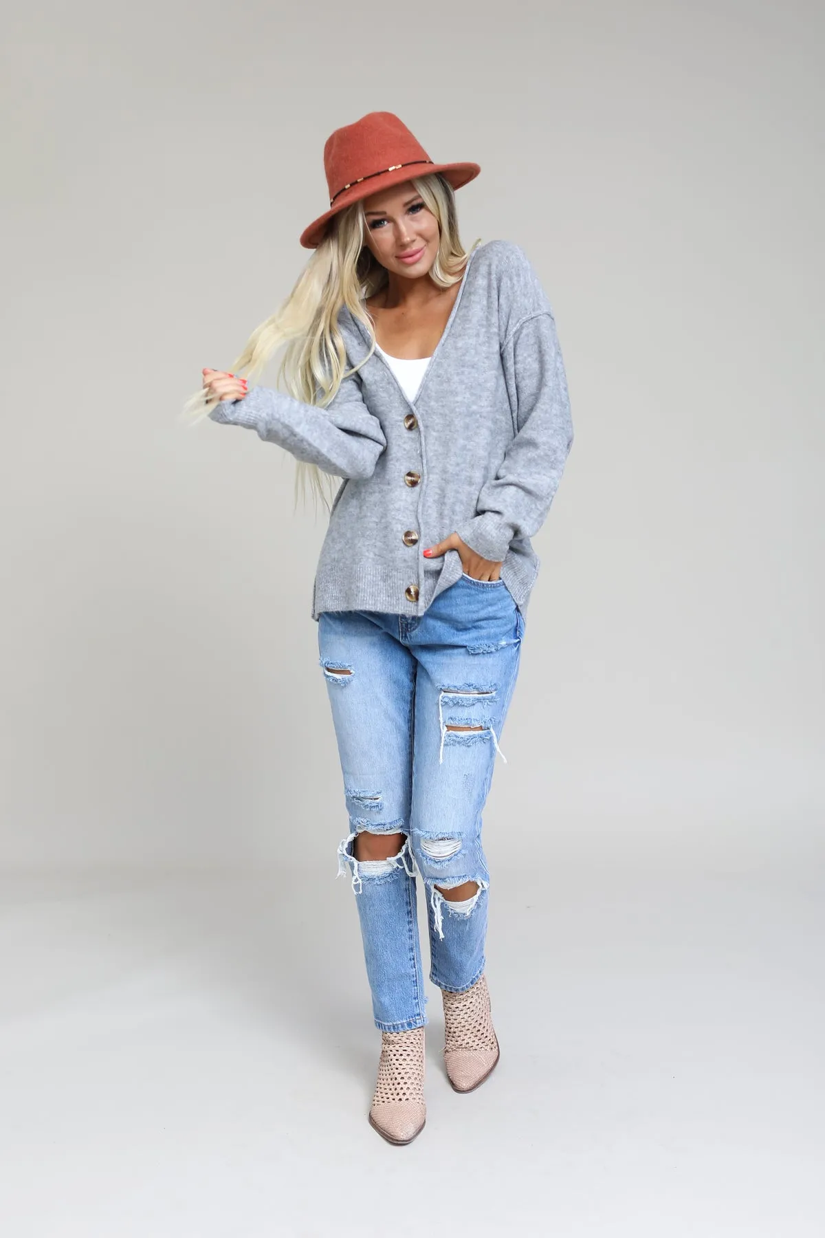 Melange Button Down Cardigan