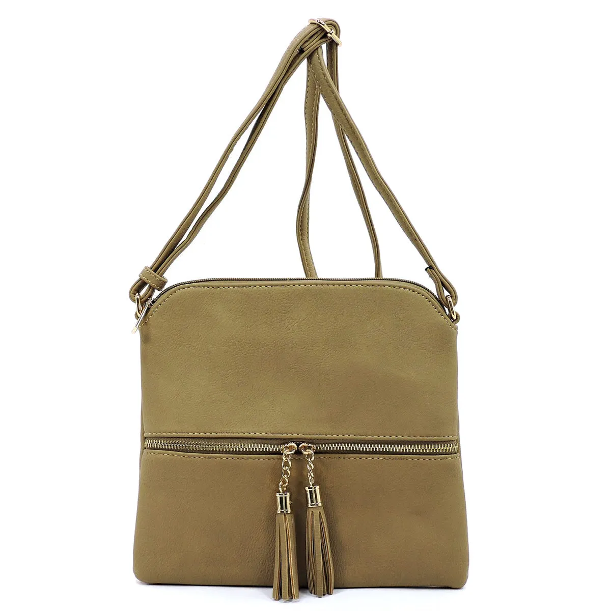 Monogrammed Tassels Cross body purse in Khaki