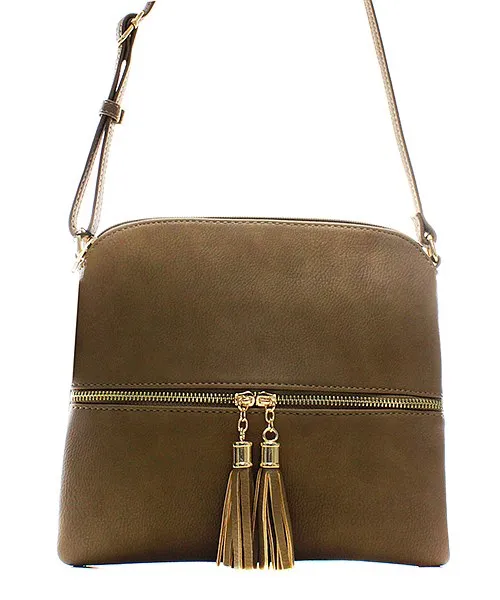 Monogrammed Tassels Cross body purse in Khaki