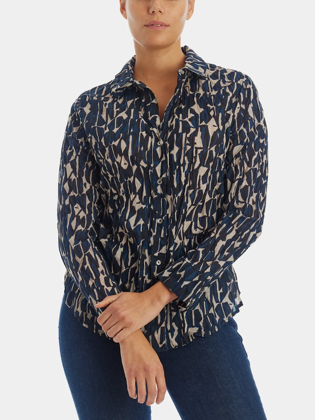 New Wave Crinkle Button Up Blouse