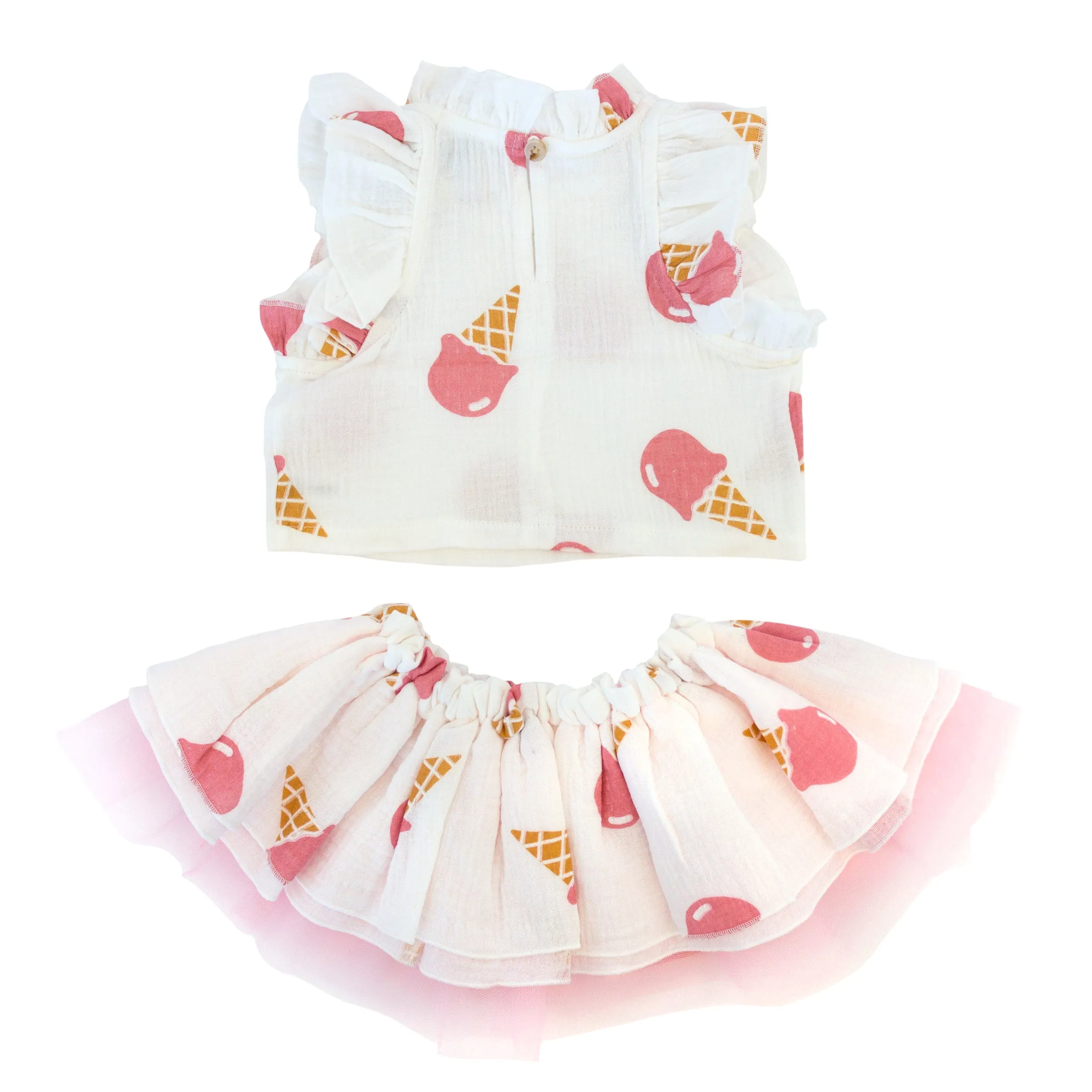 oh baby! Gauze Lola Top and Tutu Skirt Set - Single Scoop Ice Cream Cone - Oyster