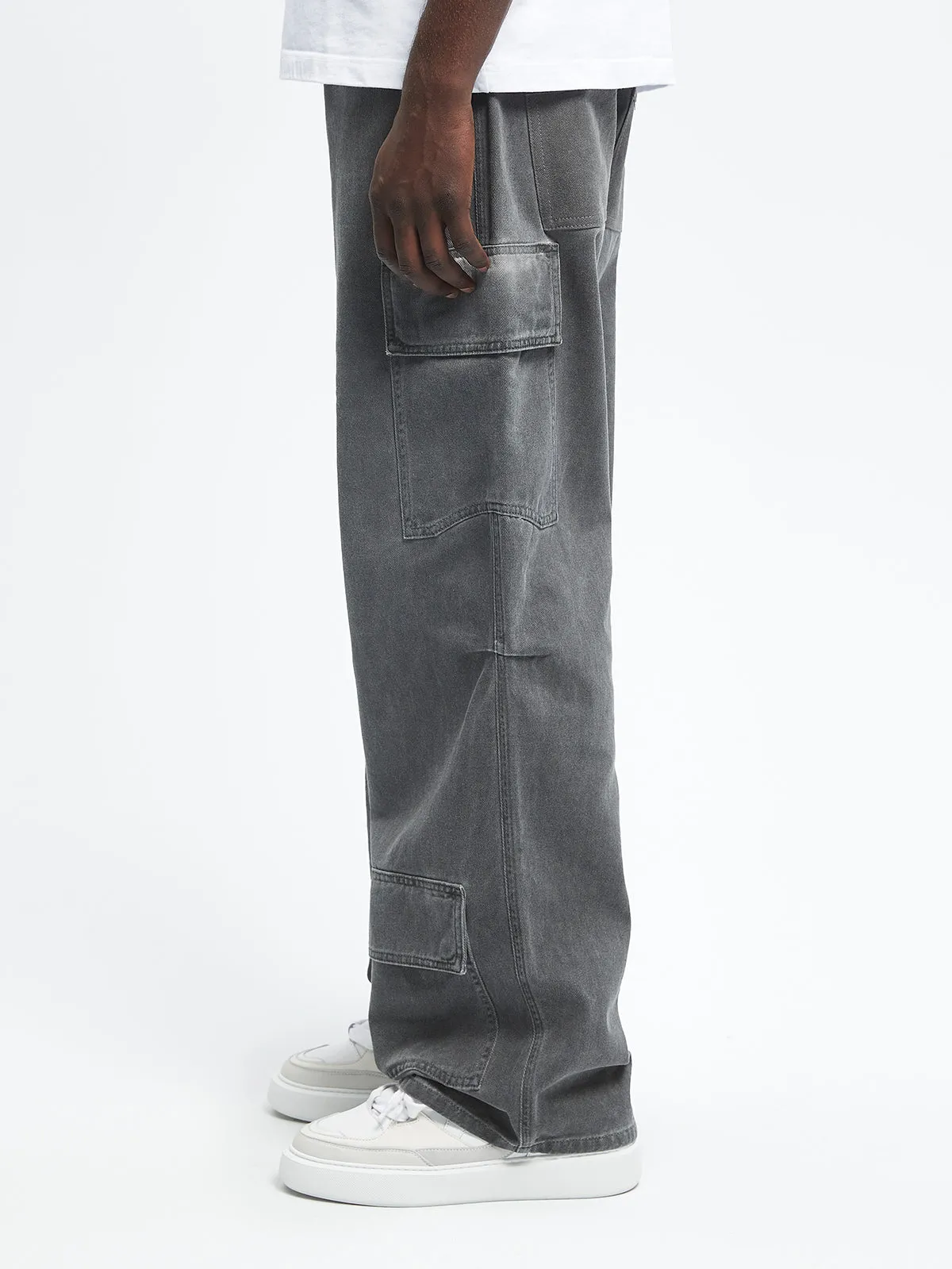 OIL WASHED CARGO PANTS - BLACK